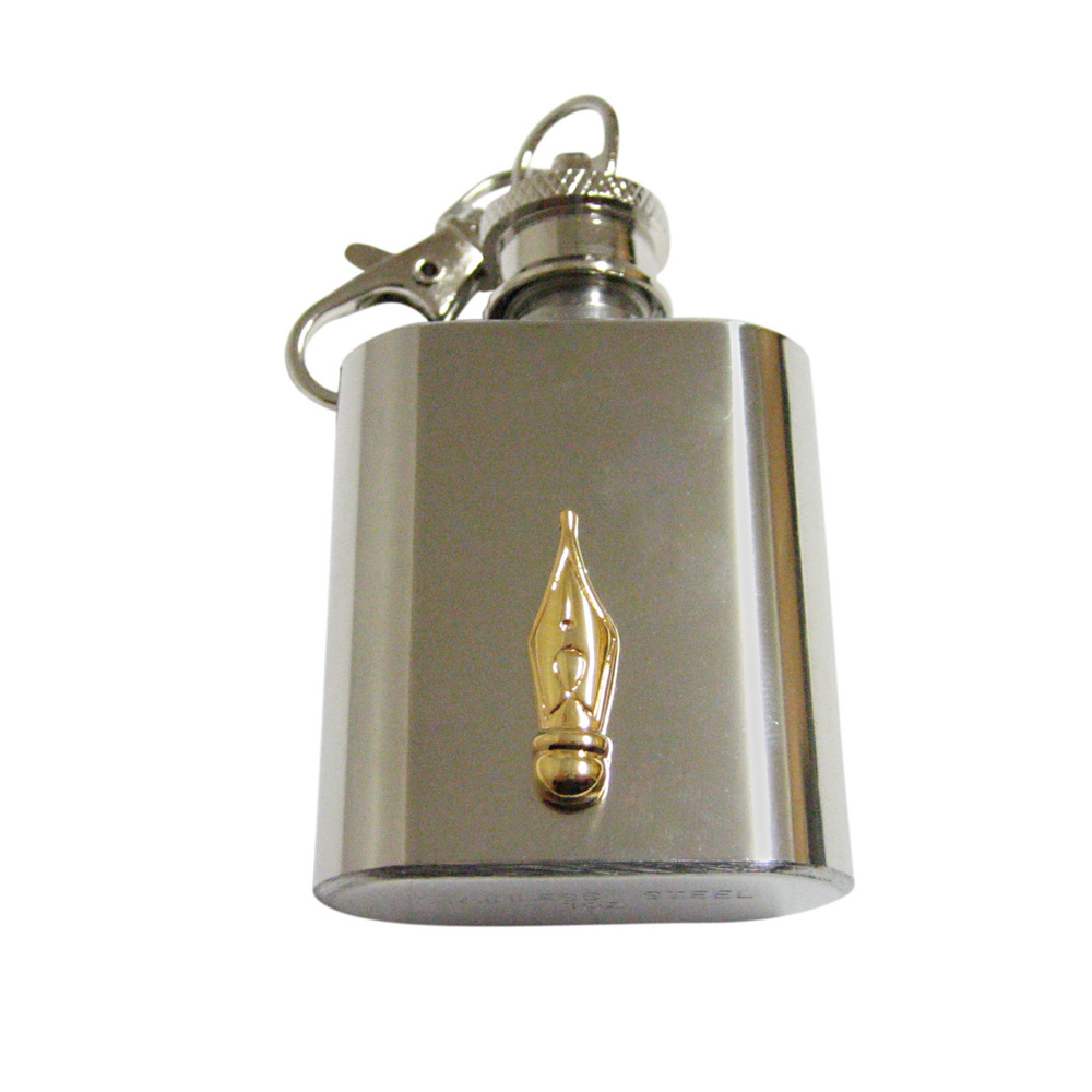 Gold Toned Fountain Pen Nib Keychain Flask - image 1